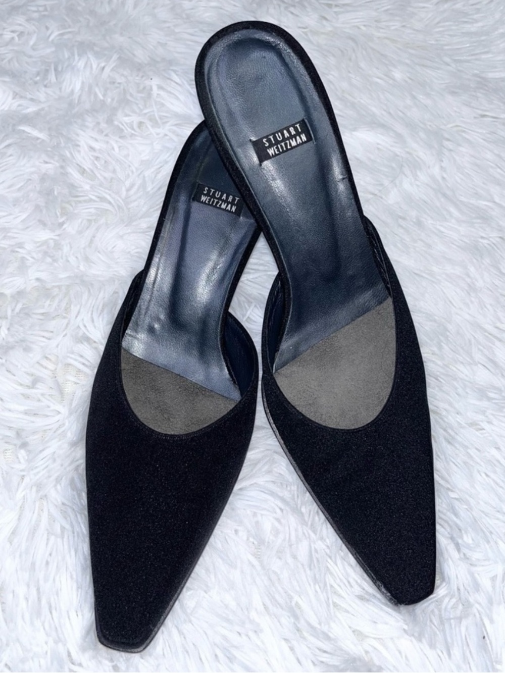 STUART WEITZMAN Vintage Black Pointed Toe Kitten Heel Mules 10